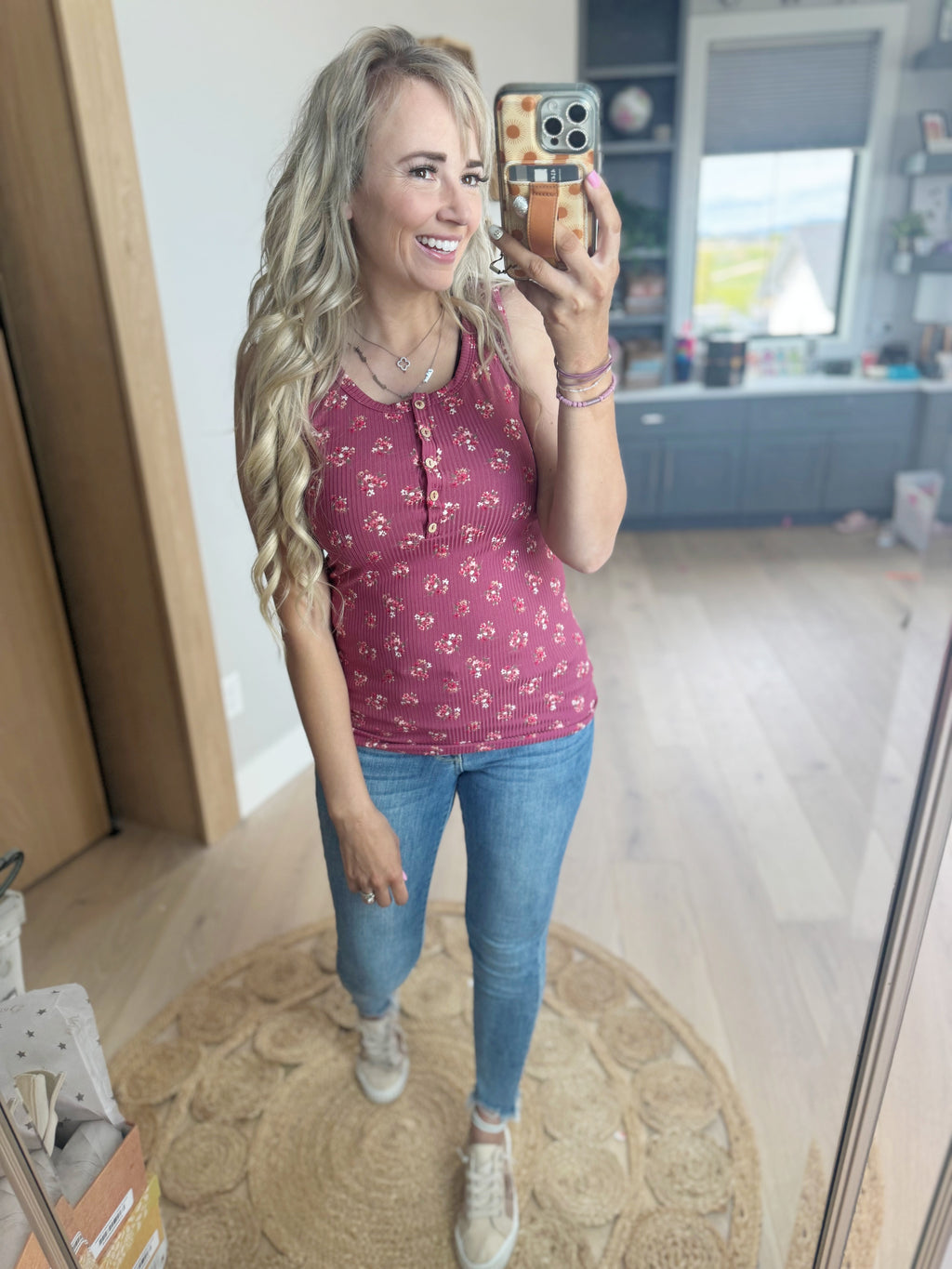 Fancy Like That Floral Printed Ribbed Henley Top