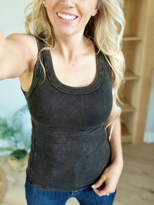 **Deal Of The Day** Goodnight Washed Ribbed Scoop Neck Tank (Multiple Colors)