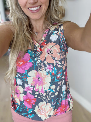 Search On Sleeveless Floral Print Top in Dark Gray