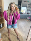 New Addition Two-Toned Hooded Cropped Jacket in Magenta