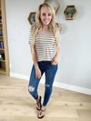 End of the Day Short Sleeve Striped Top in Taupe and Black