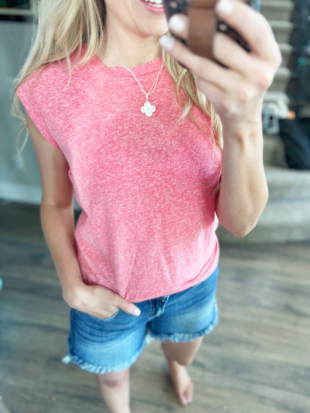 Complete Me Crew Neck Tank in Hot Coral