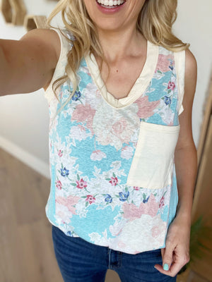 Welcome Home Floral Tank In Mint Cream