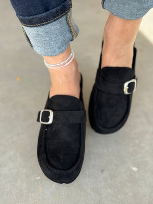 Corky's Just Precious Wedge Slip-On's in Black Faux Suede