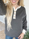 No Regrets Ribbed Henley in Charcoal