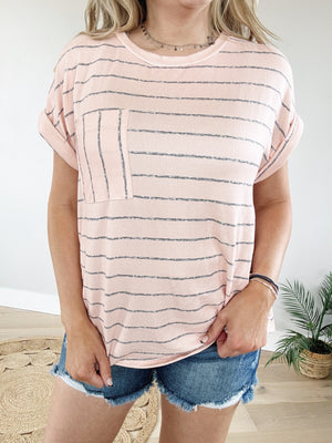 Queen Bee Top in Peach and Grey