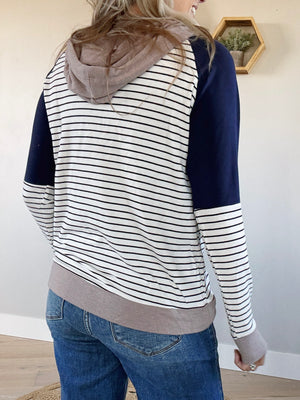 Way To Go Striped Hoodie in Navy and Taupe