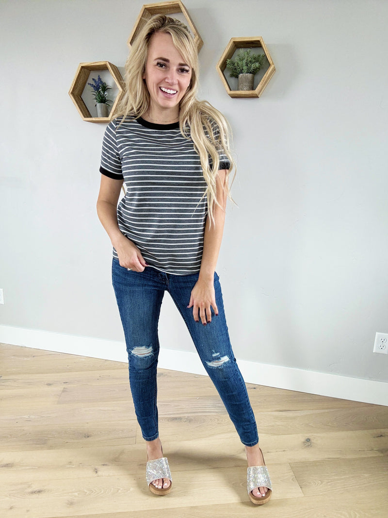 Different Terry Striped Top in Charcoal