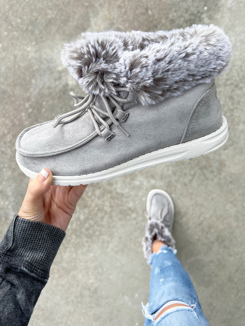 Gypsy Jazz Faux Fur Boots in Grey