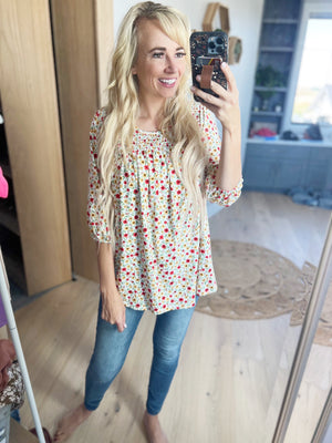 Promise Me Hannah Floral Smocked Top in Ivory