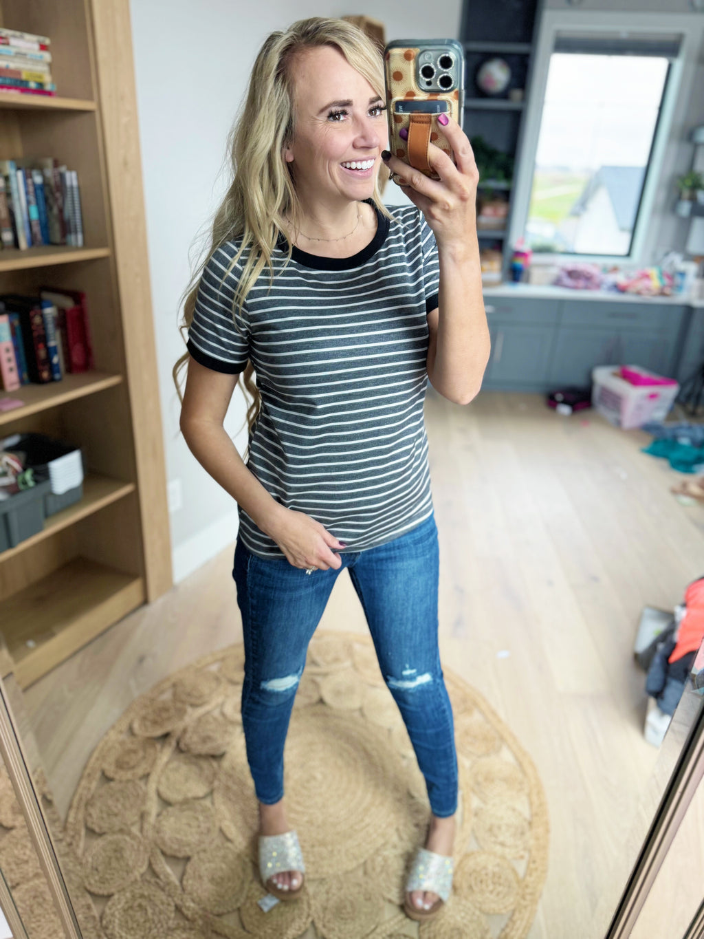 Different Terry Striped Top in Charcoal