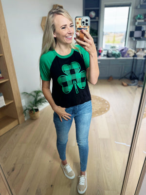 Lucky You Clover Top in Black and Green