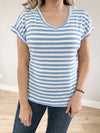 Jessie's Girl V-Neck Striped Short Sleeve in Blue