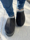 Never Know Platform Embroidered Slip-On Boots in Black