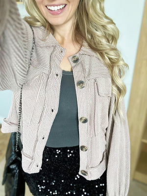 Good Choice Crop Button Jacket in Taupe