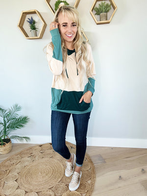 The Best Year French Terry Color Block Hoodie in Teal Combo