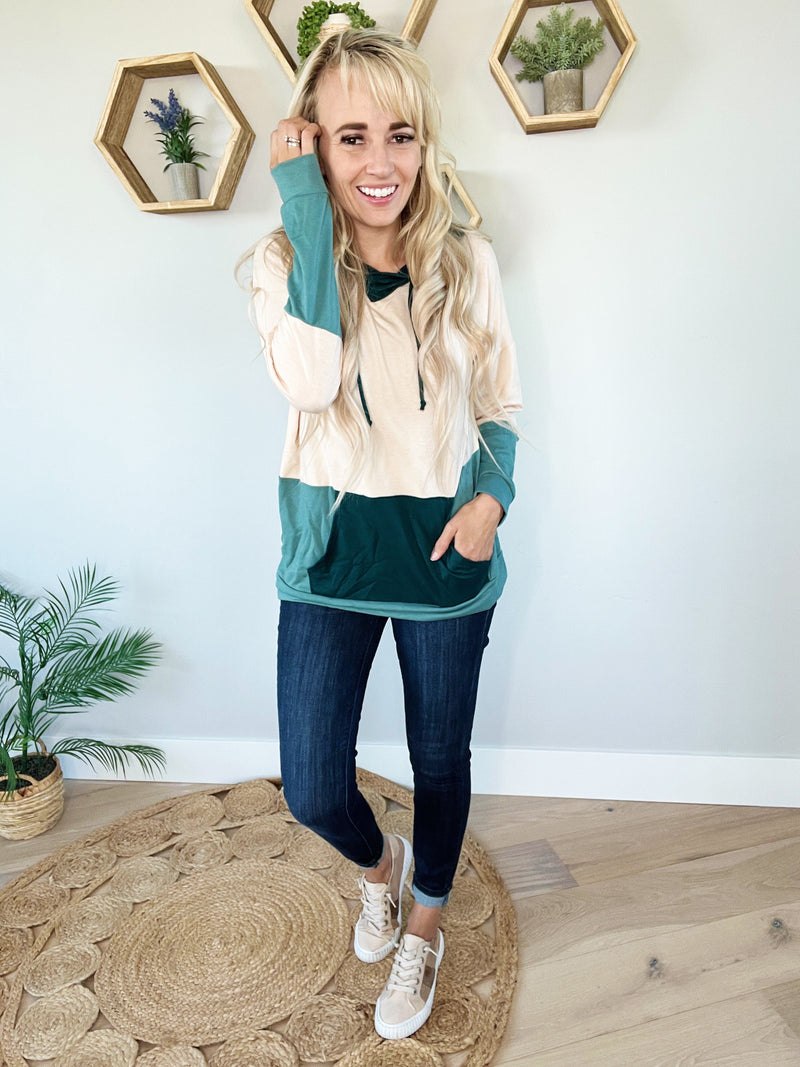 The Best Year French Terry Color Block Hoodie in Teal Combo