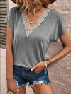 Today's The Day Lace Detail V-Neck Short Sleeve Top (Pink Label)