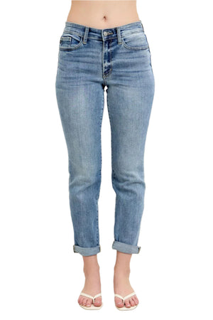 Judy Blue Mid Rise Bleach Wash Boyfriend Jeans