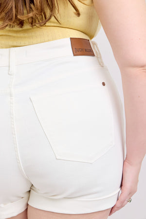 Judy Blue High Rise Double Roll Cuffed Shorts in White
