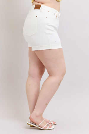Judy Blue High Rise Double Roll Cuffed Shorts in White