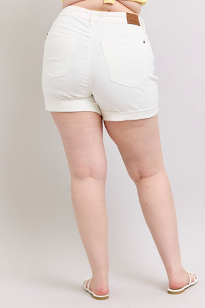Judy Blue High Rise Double Roll Cuffed Shorts in White