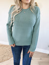 The Sutton Soft Waffle Knit Raw Hem Sweater in Teal Green (SALE)