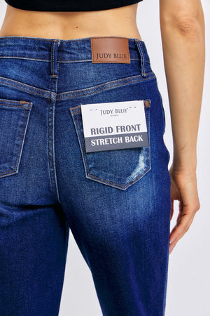 Judy Blue High Rise Rigid Magic Distressed Straight Jeans