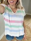 Fascinating Short Sleeve Striped Sweater in Pink and Sage