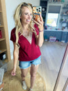 Today's The Day Lace Detail V-Neck Short Sleeve Top (Pink Label)