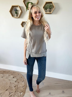 Know No Enemy Short Sleeve Relaxed Fit Top in Gray