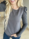 Yes Indeed Long Puff Sleeve Top in Charcoal