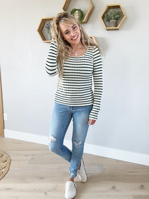 See You Later Striped Long Sleeve in Cream and Green
