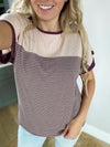 Only Time Color Block and Striped Short Sleeve Top in Plum