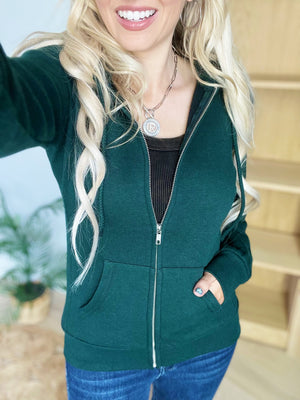 Just Say Yes Full Zip Hoodie in Hunter Green