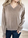 World's Greatest Mineral Washed French Terry V-Neck in Mocha