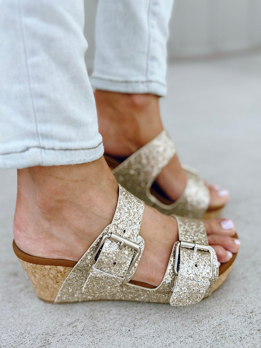 Very G Sparkle Wedge Sandals in Champagne