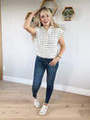 Easy Breezy Striped Short Sleeve Hoodie in Black and Cream