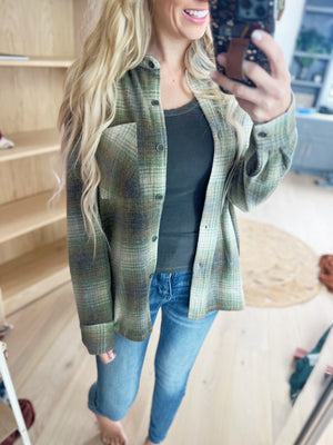 How'd You Know Soft Plaid Shacket in Olive