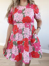 Vibrant Floral Tiered Dress in Coral