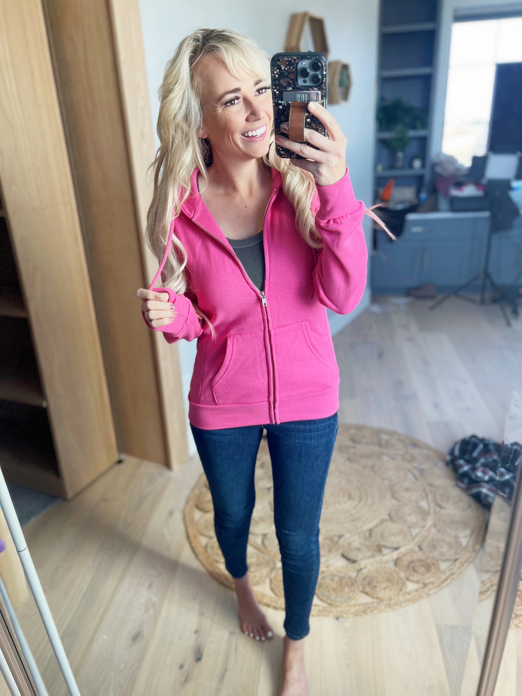Just Say Yes Full Zip Hoodie in Bubblegum Pink
