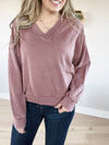 World's Greatest Mineral Washed French Terry V-Neck in Spiced Chai