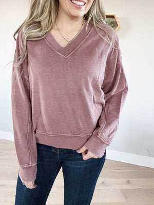 World's Greatest Mineral Washed French Terry V-Neck in Spiced Chai