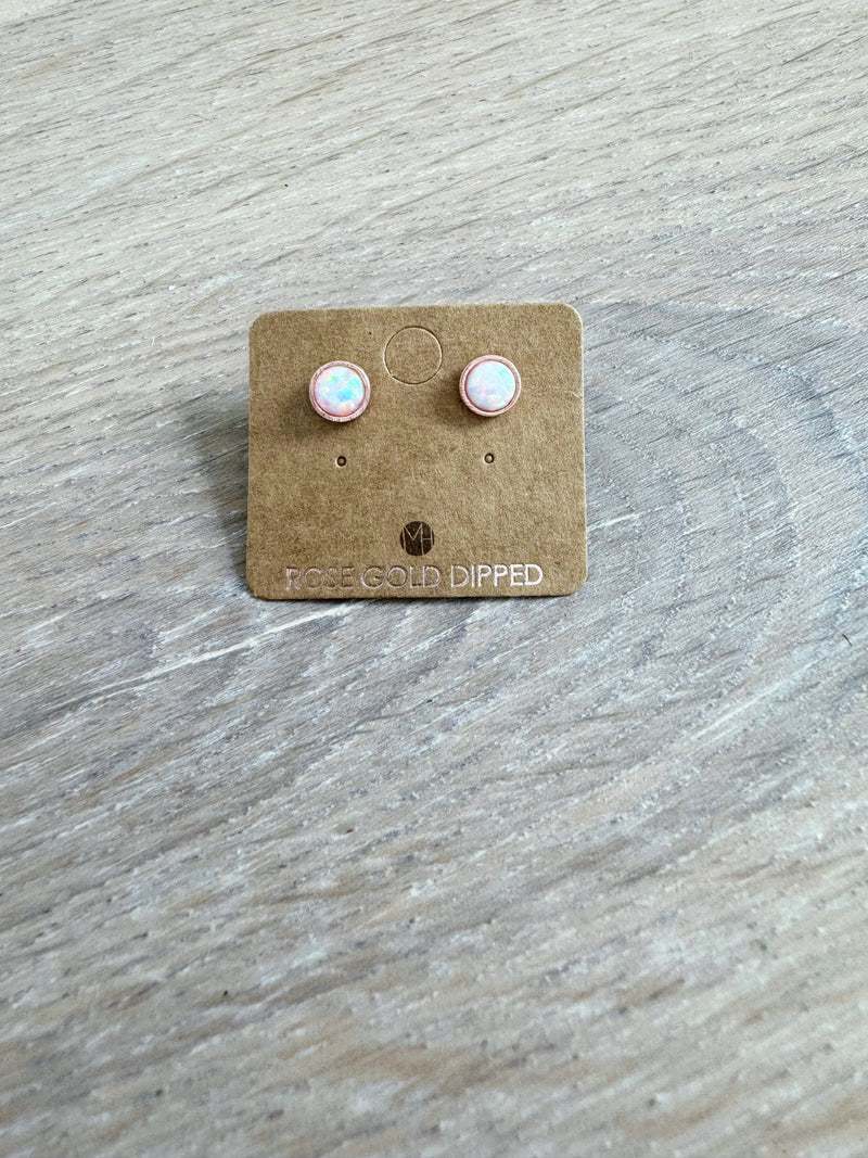 Opal Stud Earrings in White and Rose Gold