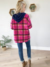 Worth More Plaid Hooded Shacket in Magenta