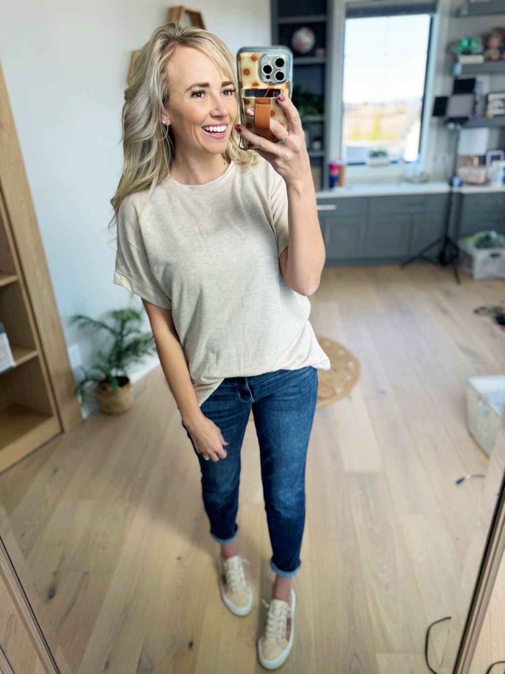 Mono B Only A Dream Short Sleeve Top with Side Slits in Natural