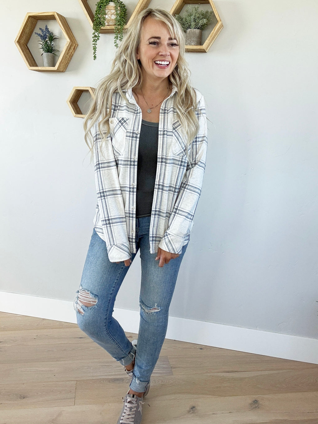Lewis Shirt in Ivory Grey Plaid (SALE)