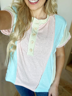 Playful Pastel Top in Blush Light Blue and Mint