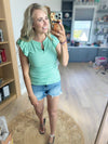 Break-Up Solid Woven Ruffled Sleeve Top in Mint