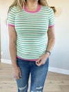 Sunshine Ahead Color Trimmed Striped Short Sleeve Sweater